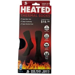 Heated Thermal Warm BLK Socks Insulated Men Shoe Size 6-12 -25 Celsius‎ TOG 3.2